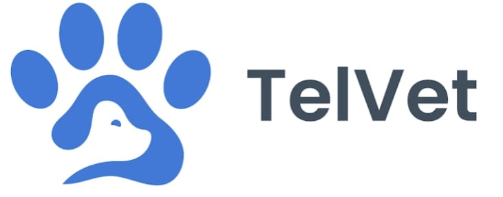 TelVet logo featuring a blue paw print with a hand cradling an animal silhouette