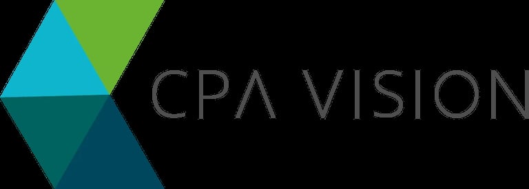 CPA Vision logo with blue and green geometric triangles