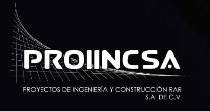 PROIINCSA logo with company name and tagline: Proyectos de Ingenieria y Construccion RAR S.A. de C.V. on black background