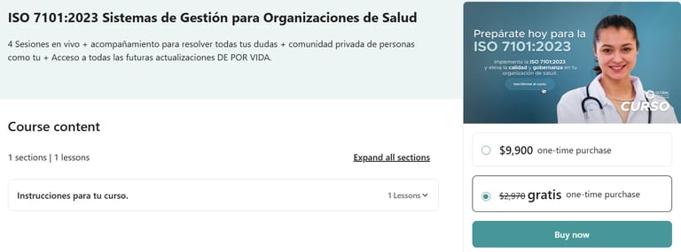 Vista previa del carrito de compra para el Curso ISO 7101:2023